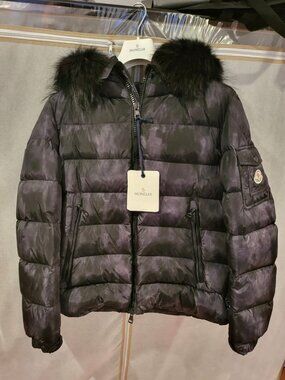 Moncler Byron Hooded Down Jacket with Fur Black